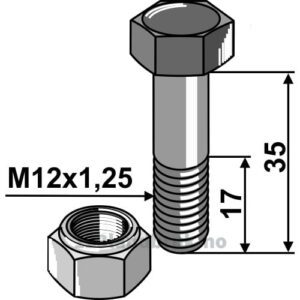Bolt med låsemutter - 12.9 - M12x1,25x35mm - Muratori