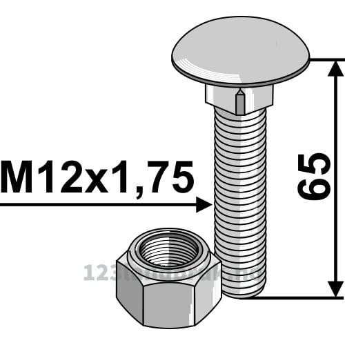 Låsebolt med låsemutter - 8.8 - 12x1,75x65mm
