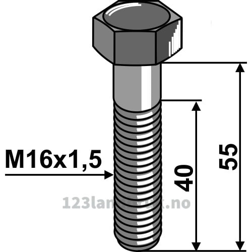 Bolt - 12.9 - M16x1,5x55mm