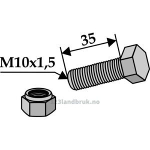 Bolt med Låsemutter - 8.8 - M10x1,5x35mm - Gyro, Nicolas, Pöttinger