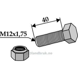 Bolt med Låsemutter - 8.8 - M12x1,75x40mm - JF