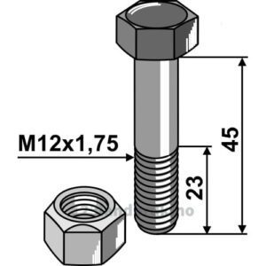 Bolt med Låsemutter - 10.9 - M12x1,75x45mm - Carroy et Giraudon