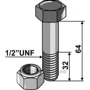 Bolt med Låsemutter - 8.8 - 1/2" UNFx64mm - Epoke, Turner