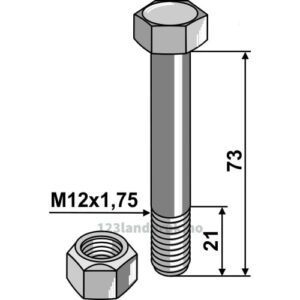 Bolt med Låsemutter - 10.9 - M12x1,75x73mm - Mulag
