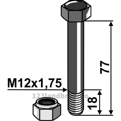 Bolt med Låsemutter - 10.9 - M12x1,75x77mm