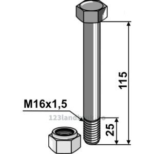 Bolt med Låsemutter - 8.8 - M16x1,5x115mm - Mulag, Nicolas, Noremat, S.M.A.