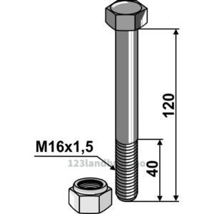 Bolt med Låsemutter - 10.9 - M16x1,5x120mm - Agrimaster