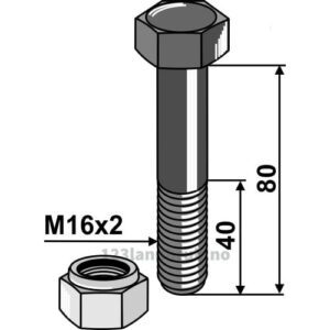 Bolt med Låsemutter - 10.9 - M16x2x80mm - Müthing, Votex