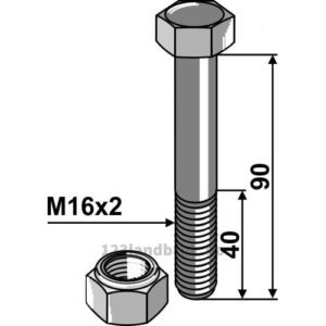 Bolt med Låsemutter - 10.9 - M16x2x90mm - Agrimaster, Bomford, Gaspardo, Maletti