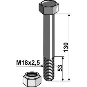 Bolt med Låsemutter - 10.9 - M18x2,5x130mm - Dragone