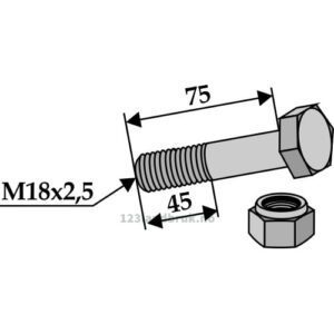 Bolt med Låsemutter - 8.8 - M18x2,5x75mm - BAMS
