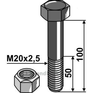 Bolt med Låsemutter - 10.9 - M20x2,5x100mm - Mc Connel, Mulag