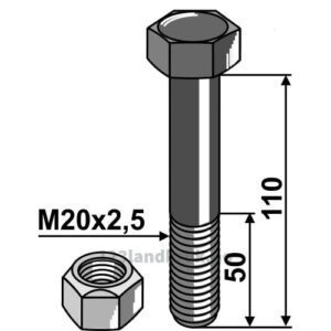 Bolt med Låsemutter - 10.9 - M20x2,5x110mm - Mulag