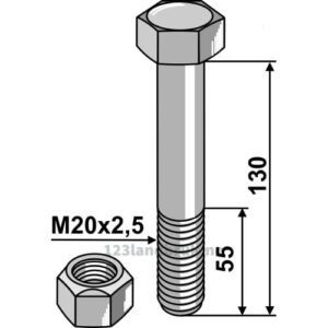 Bolt med Låsemutter - 10.9 - M20x2,5x130mm