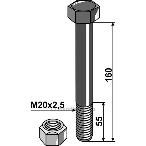 Bolt med Låsemutter - 10.9 - M20x2,5x160mm