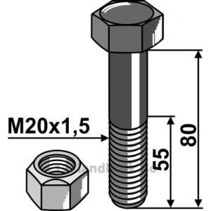 Bolt med Låsemutter - 10.9 - M20x1,5x80mm - Mc Connel