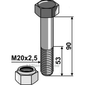 Bolt med Låsemutter - 8.8 - M20x2,5x90mm - Vogel u. Noot