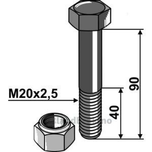 Bolt med Låsemutter - 10.9 - M20x2,5x90mm - Perfect