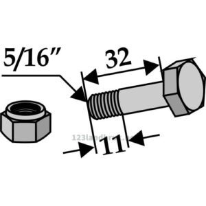Bolt med Låsemutter - 8.8 - 5/16'' UNFx32mm - Bomford