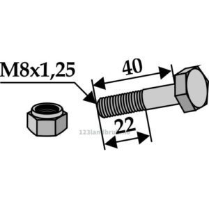 Bolt med Låsemutter - 8.8 - M8x1,25x40mm - Rousseau