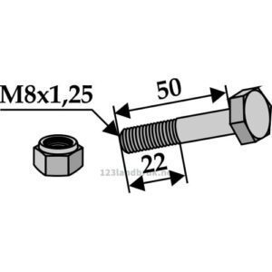 Bolt med Låsemutter - 8.8 - M8x1,25x50mm - Bomford, Rousseau