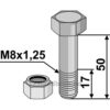 Bolt med Låsemutter - 10.9 - M8x1,25x50mm - Agria