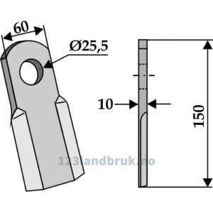 Slåmaskinkniv - Rett - 150x60x10mm - Agrimaster, Calderoni, Sicma (Miglianico)