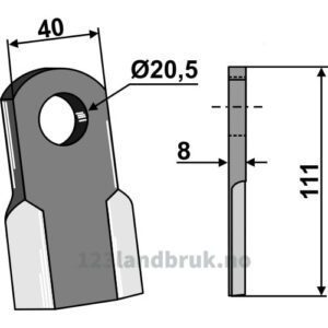 Slåmaskinkniv - Rett - 111x40x8mm - Agrimaster
