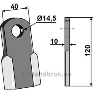 Slåmaskinkniv - Rett - 120x40x10mm - Agrimaster