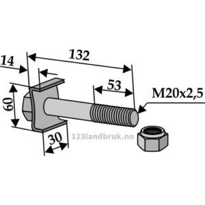 Bolt med Låsemutter - 8.8 - M20x2,5x132mm - Agrimaster