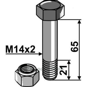 Bolt med Låsemutter - 10.9 - M14x2x65mm - Assaloni, Bruni, Cosma