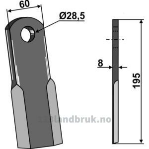 Kniv / Slagstål - Rett - 195x60x8mm - Berti