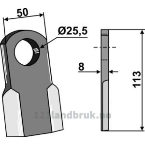 Kniv / Slagstål - Rett - 113x50x8mm - Berti