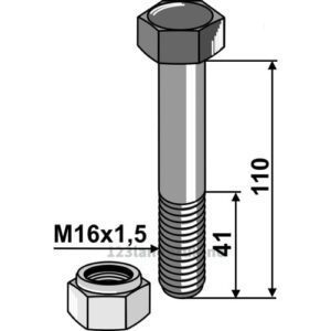 Bolt med Låsemutter - 10.9 - M16x1,5x110mm - Kverneland, Orsi
