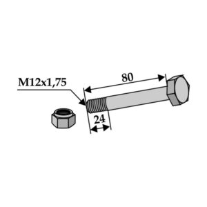 Bolt med Låsemutter - 10.9 - M12x1,75x80mm - Dücker