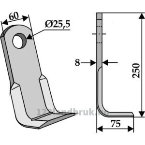 L-kniv / Slagstål - 250x60x8mm - Claas, Ferri