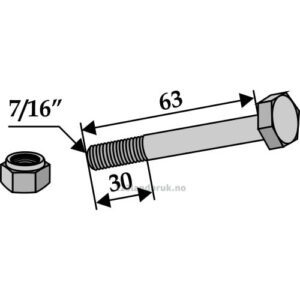 Bolt med Låsemutter - 8.8 - 7/16" UNFx63mm - Ferri