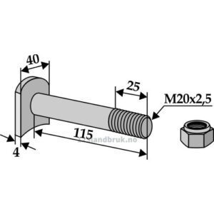 Bolt med Låsemutter - 8.8 - M20x2,5x115mm - Humus