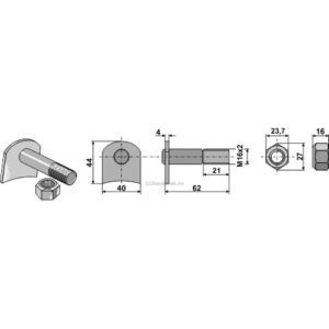 Knivbolt med Låsemutter - 10.9 - M16x2x62mm - Humus