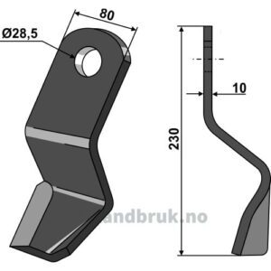 Slåmaskinkniv - 230x80x10mm - Høyre - Sauerburger