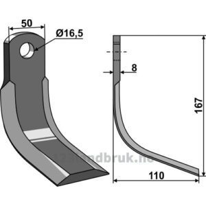 Rotorfreskniv til - 167x50x8mm - Bobcat