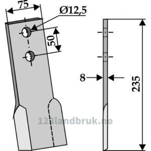 Slagstål - 235x75x8mm - Høyre - Perfect
