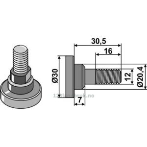 Knivbolt - 10.9 - M12x1,75x30,5mm - Joskin