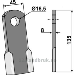 Kniv / Slagstål - Rett - 135x45x8mm - Gaspardo, Maschio, Terranova