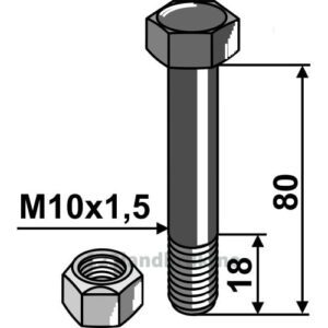 Bolt med Låsemutter - 10.9 - M10x1,5x80mm - Müthing