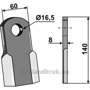 Kniv / Slagstål - Rett - 140x60x8mm - Orsi
