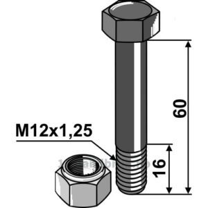 Bolt med Låsemutter - 10.9 - M12x1,25x60mm - Perfect