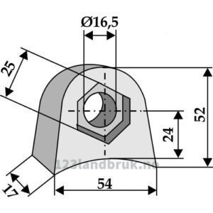 Holder til slagstål for sveising - 52x54x17mm - Høyre