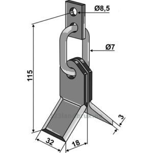 Y-Kniv med kjetting og holder - 115x32x3mm - Tornedo, Wiwexa
