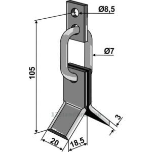 Y-Kniv med kjetting og holder - 105x20mm - Kubota, Rapid, RMV, Tornedo, Wiwexa